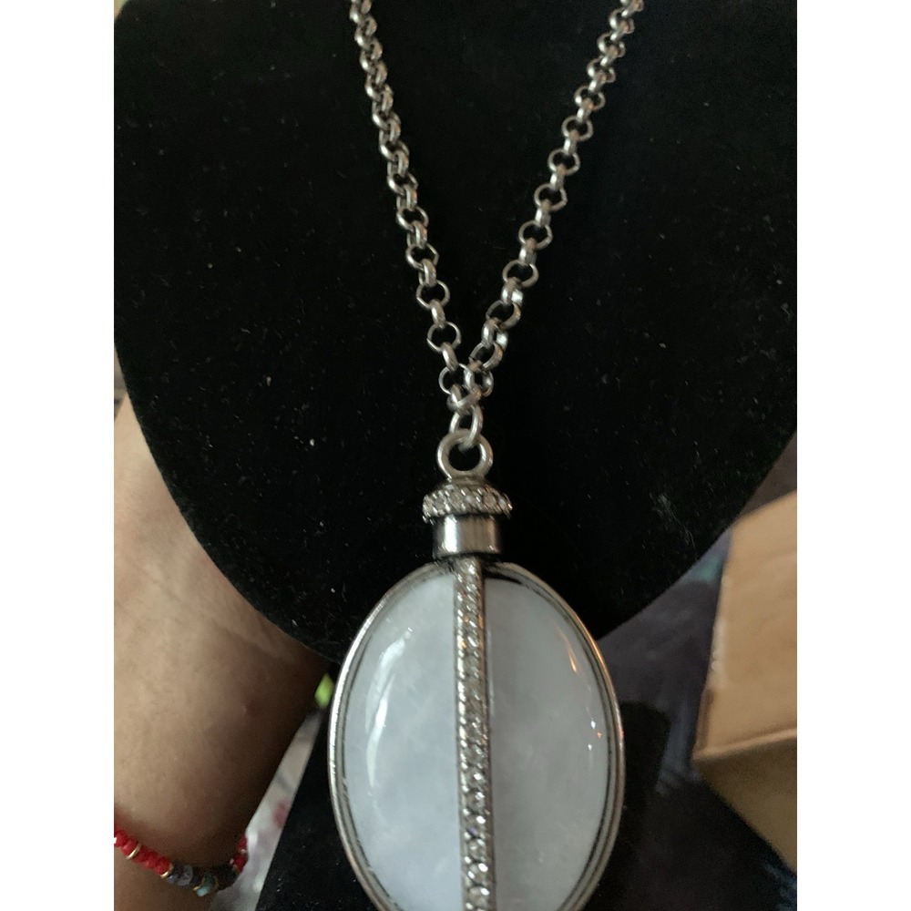 KIAM FAMILY "Crystal Fog" Large Heavy Rock Crystal Stone Pendant Chain Necklace